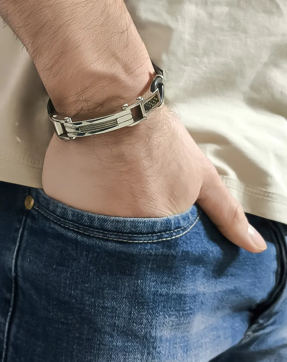 Ανδρικό βραχιόλι με καουτσούκ, ανθρακόνημα & ανοξείδωτο ατσάλι, 25 εκατοστά, TRIBUTE, 0230347101